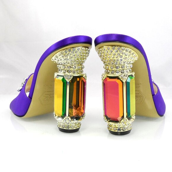 NIB$750 Nalebe Eureka Aurum Crystal-Embellished Mules Jewel Heels Slip-on Sandal - Picture 12 of 16